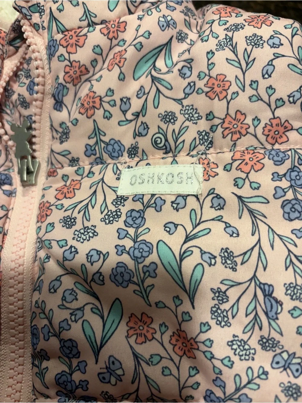 OshKosh B'gosh Pink Floral Puffer Snowsuit with Blue Accents 6-9M Months 2017
